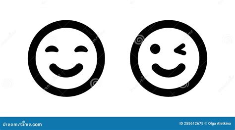 Winking Line Smiley Thin Line Smile Emoticons Isolated On A White