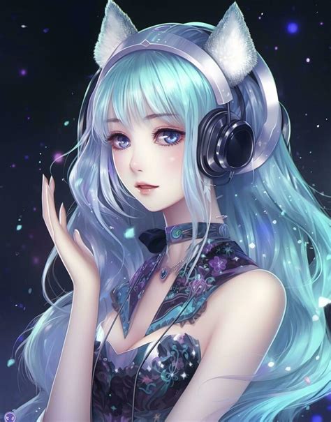 Beautiful Anime Girl Listening To Lofi Hip Hop Music With Headphones