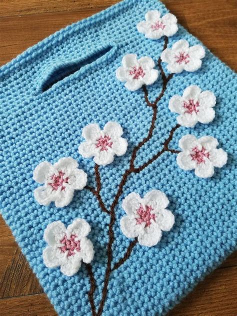 Cherry Blossom Project Bag Crochet Bag Project Tote Crochet Crafts