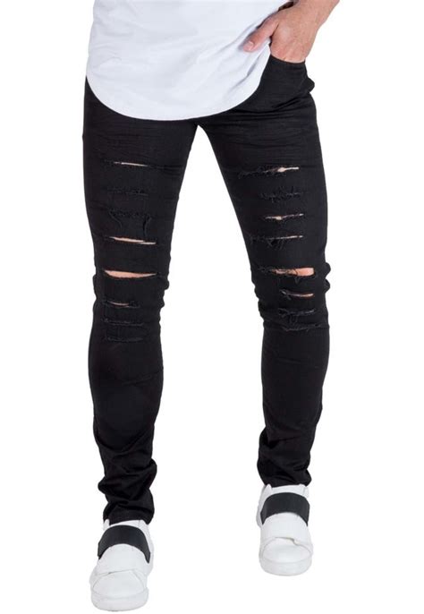 Calça Masculina Ballad Skinny Elastano Preta Rasgada Compre Agora