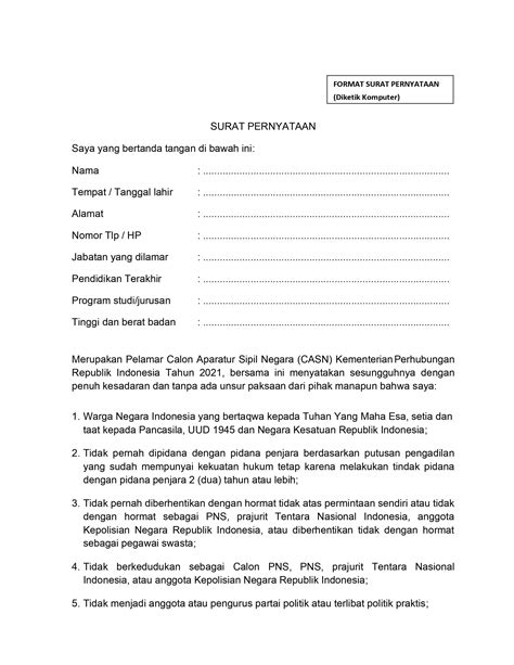 Contoh Terbaru Format Surat Pernyataan Cpns Kejaksaan Agung Tahun 2019