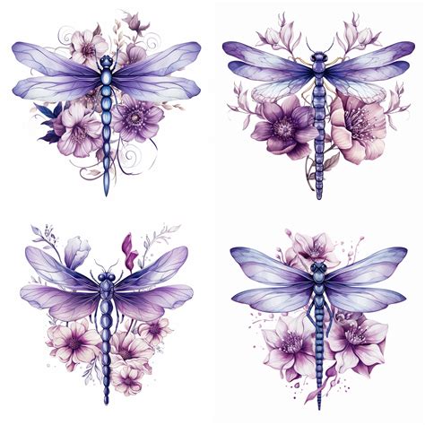 Dragonfly Violet Flower Tattoo Outline PNG File Violet Flower Tattoo Flash Tattoo Stencils ...