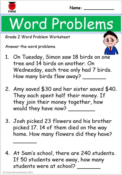 2nd Grade Math Worksheets Word Problems