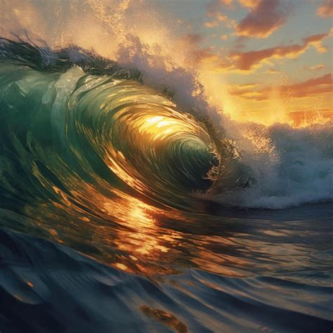 Premium AI Image | Closeup of ocean breaking waves at sunset