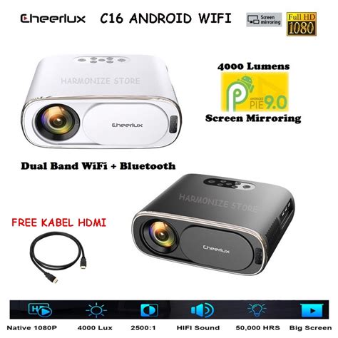 Jual Cheerlux C16 Proyektor Android Wifi Mirroring Full HD 4000 Lumen