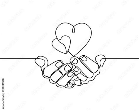 Continuous One Line Drawing Hands Holding Heart On White Background