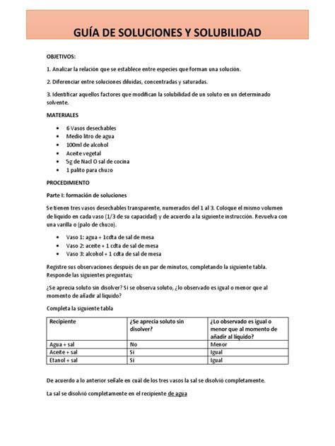 Laboratorio De Soluciones Y Solubilidad Pdf Solvente Solubilidad