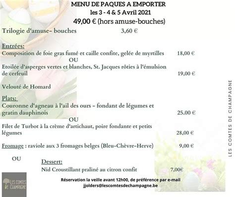 Menu Au Les Comtes De Champagne Hannut Rue De Huy