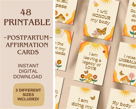 Retro Postpartum Affirmation Printable Cards Motherhood Etsy