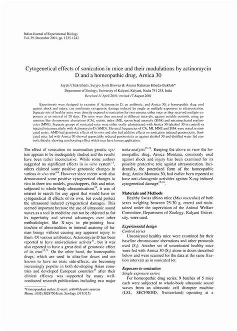 Pdf Cytogenetical Effects Of Sonication In Mice And Their Nopr