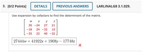 Solved Points Details Previous Answers Larlinalg Chegg