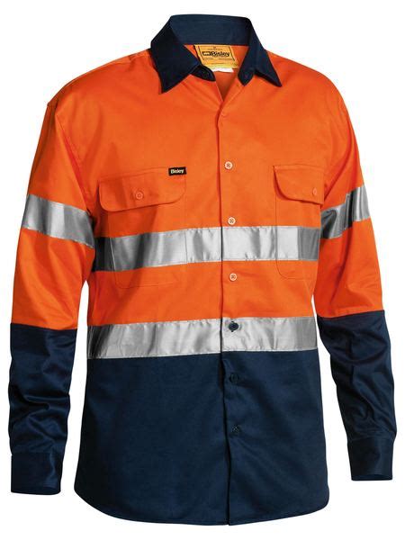 2 Tone Hi Vis Long Sleeve Shirt 3m Reflective Tape Bisley Safetywear