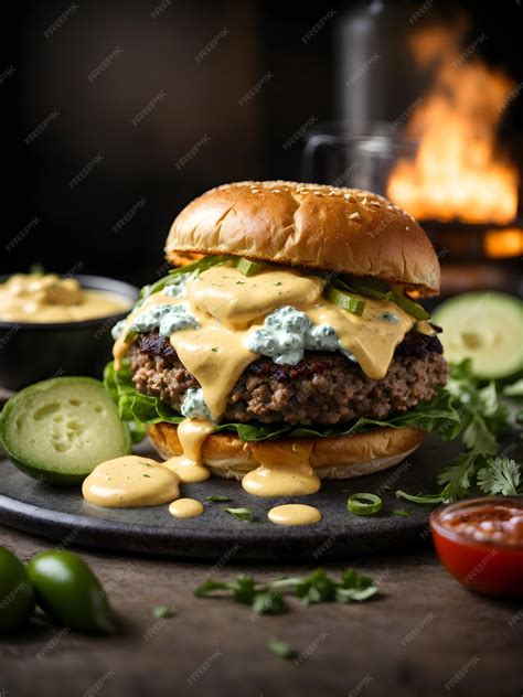 Premium Ai Image A Delicious Savory Hatch Chile Smash Burger With A