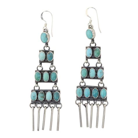 Lot Renell Perry Navajo Compitos Turquoise Chandelier Earrings