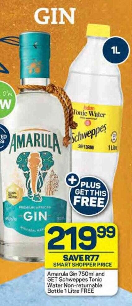 Amarula Gin 750ml And GET Schweppes Tonic Water Non Returnable Bottle 1