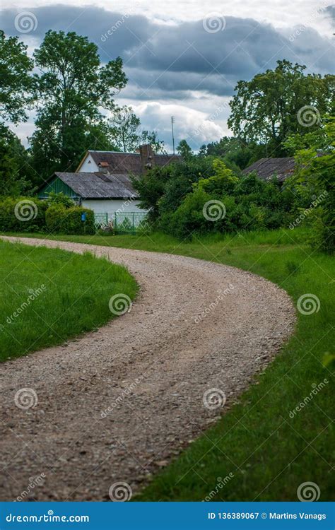 Country Gravel Road With Old And Broken Asphalt Stock Image Image Of