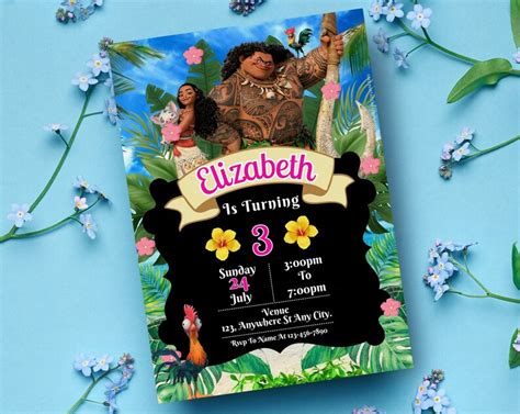 Editable Moana Birthday Invitation Moana Theme Party Invitation