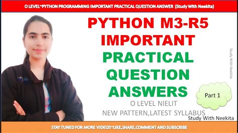 Python Programming Practical Most Important Questions M3 R5 Part 1 O Level Practical Nielit