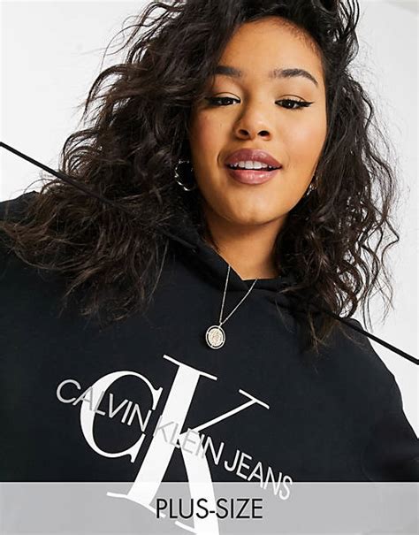 Calvin Klein Jeans Plus Hoodie Met Monogramlogo In Zwart Asos