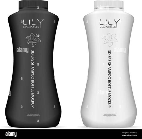 Black And White Cosmetic Bottles Mockup Set Realistic Containers With Screw Lid For Shampoo