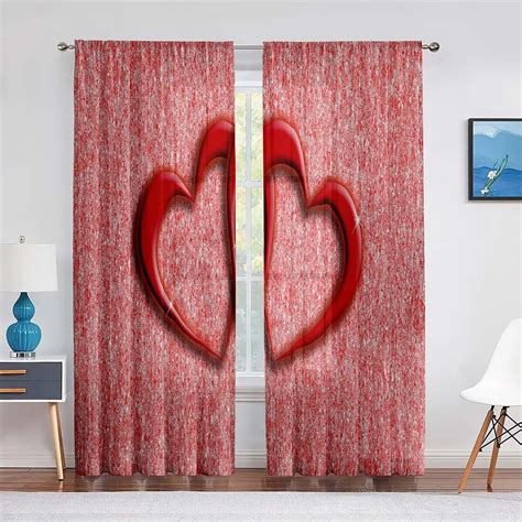 Pink Love Hearts Sheer Voile Curtain Princess Cute Modern Minimalist