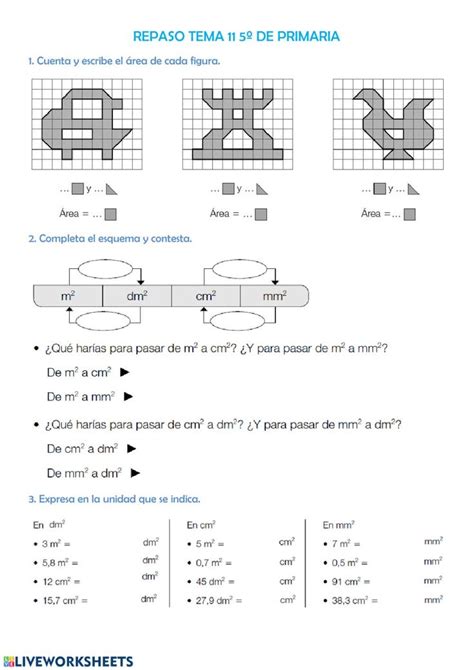 Repaso unidades de superficie 5º worksheet