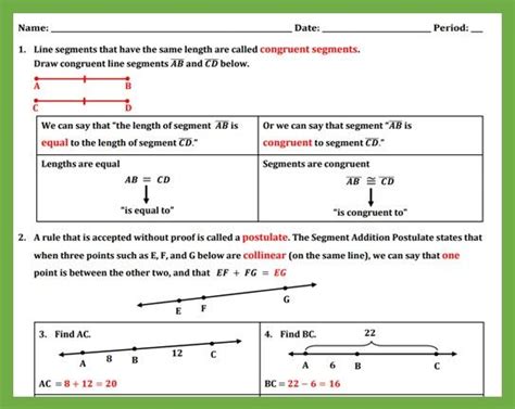 Geometry Segment Addition Postulate Worksheet Answer Key Math