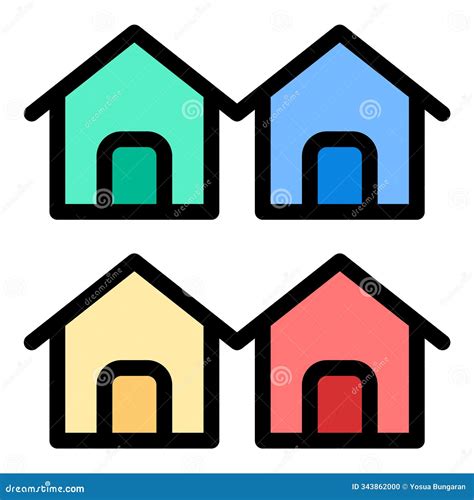 Residential Icon Neighborhood Living in Flat Line Color Style Stock