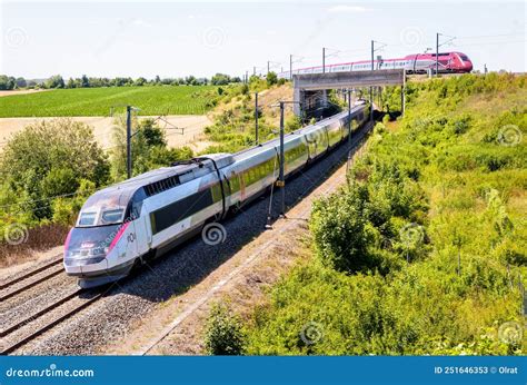 A Tgv Inoui And A Thalys High Speed Trains Pass Each Other Editorial