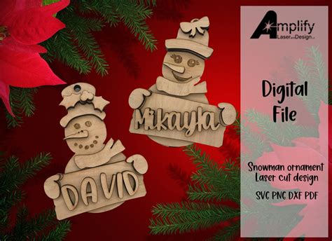 Christmas Snowman Ornament Svg Lasercut File Custom Personalized Etsy