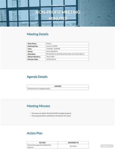 Basic Nonprofit Meeting Minutes Template In Google Docs Word Pages
