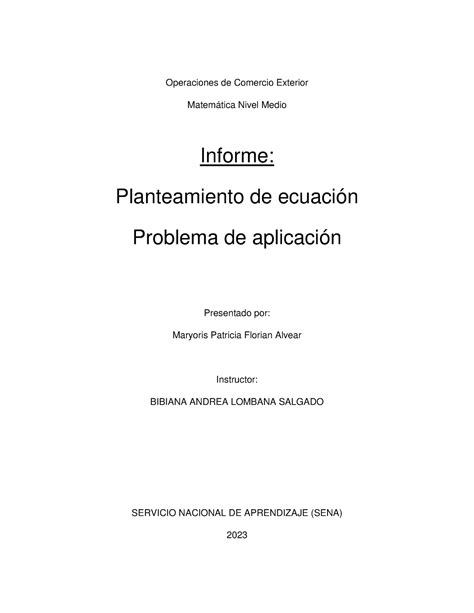 Informe Del Planteamiento De Ecuaci N Ga Aa Ev