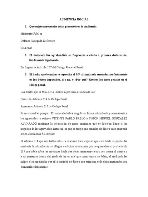 Resolución De La Audiencia Inicial Por Delitos De Coacción Y Amenazas