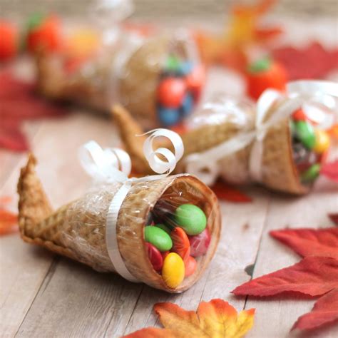 Easy Thanksgiving Sugar Cone Cornucopias Filled with Candy