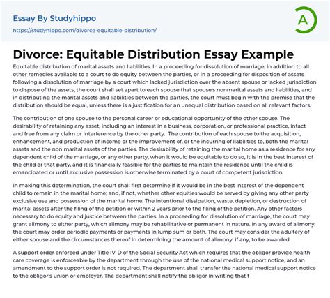 divorce equitable distribution essay  studyhippocom