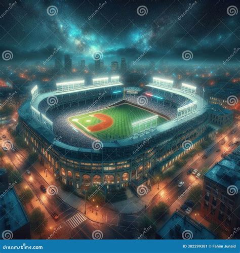 Baseball - Wrigley Field Pano at Night Stock Illustration - Illustration of field, ballgame ...