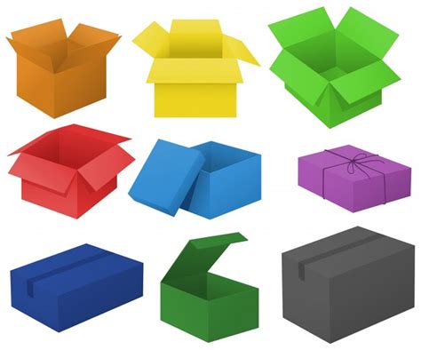 Free Vector Cardboard Boxes In Different Colors Illustration