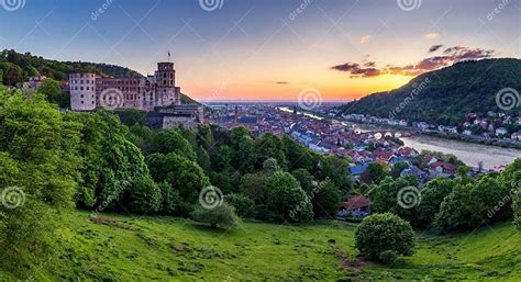 Panoramic View Of Beautiful Medieval Town Heidelberg Including C Stock