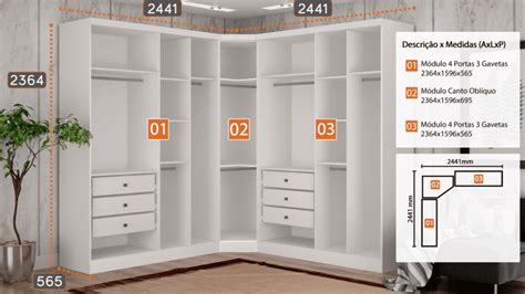 Modulado Closet Completo Espelhado 9 Portas 6 Gavetas Rizon Branco