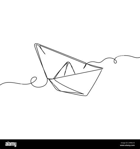 Vector Continuous One Single Line Drawing Icon Of Paper Boat In