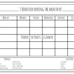 Behavior Calendar PRINTABLE Classroom Behavior Chart for Classroom ...