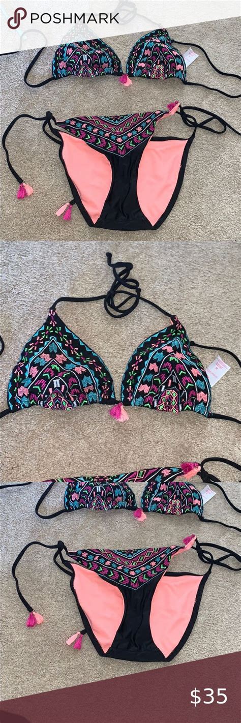 Embroidered Two Piece Bikini Tasked Embroidered Bikini Washed Once Swim