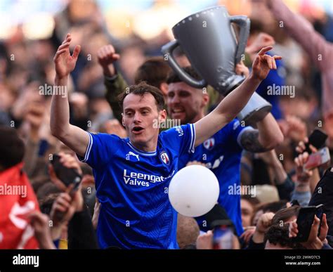 Liam Mandeville Of Chesterfield And Fans Celebrate Winning The League