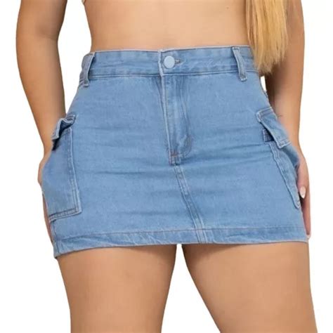 Mini Saia Cargo Jeans Feminina Levanta Bumbum Cintura Alta