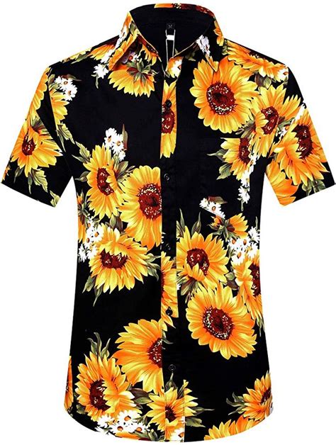 Pegeno Mens Flower Casual Button Down Short Sleeve Hawaiian Shirt