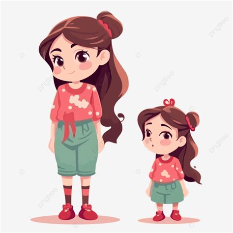 Little Sister Vector Sticker Clipart Cute Cartoon Mom And Daughter Character With Sticker