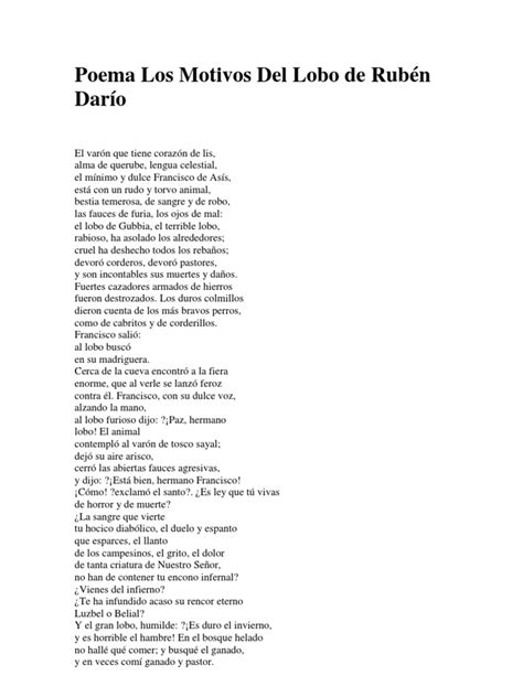 Poema Los Motivos Del Lobo De Rubén Darío Pdf Lobo Gris Francisco