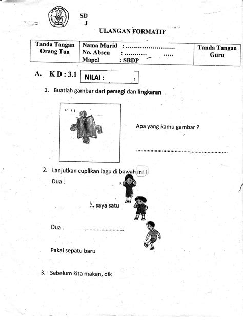Formatif 1 Sbdp Sd Kelas 1 Semester Ganjil Ta2015 2016 Kurikulum 2013