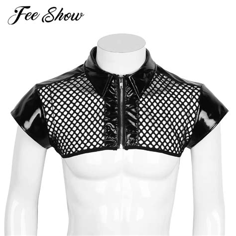 Fashion Mens See Through Mesh Fishnet Shirt Tops Cap Sleeves Shoulder