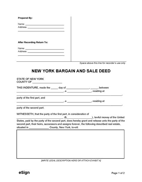 Free New York Bargain And Sale Deed Form Pdf Word